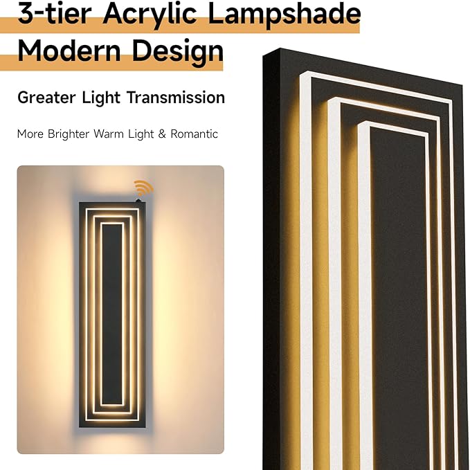 Dusk To Dawn Long Outdoor Wall Light Fixtures, LED Modern Outdoor Lighting For House, 23.6 IN Exterior Wall Sconce,Black Front Porch Light, Waterproof Outside Garage Lights,36W Warm White 1Pcs