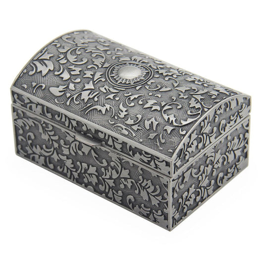 AVESON Vintage Metal Jewelry Box Small Trinket Storage Organizer Box Chest Ring Case for Girls Women, Tin Color, Small