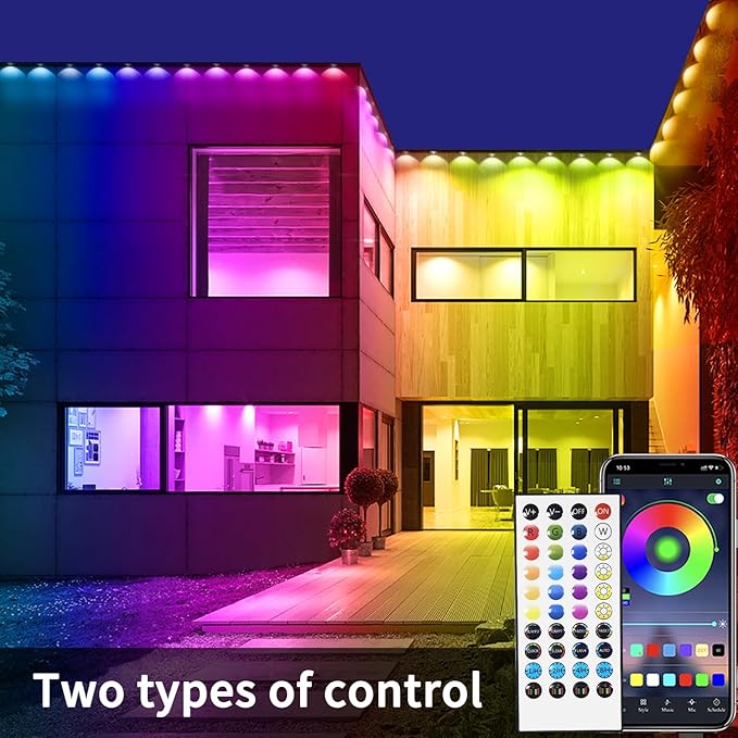 400ft Permanent Outdoor Lights,RGB Eaves Lights,DIY Scene Modes IP67 Waterproof Outside Under Eave Lighting,Smart Christmas Light for Outdoor Decor,Garden Decor,House,Party(Two 200ft Rolls)