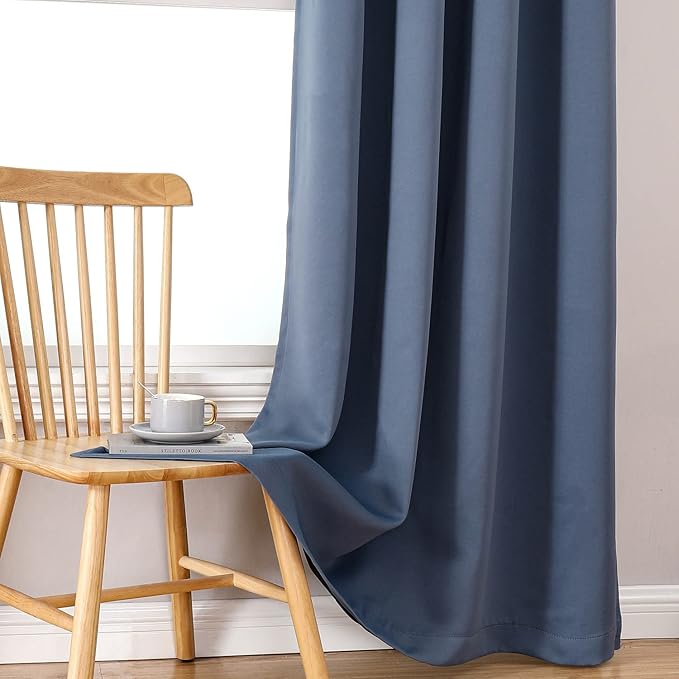 ChrisDowa 100% Blackout Curtains 108 inch Long for Bedroom with Black Liner, 2 Thick Layers Total Blackout Thermal Insulated Grommet Window Curtains 2 Panels Set (Stone Blue, 52 x 108 Inch)