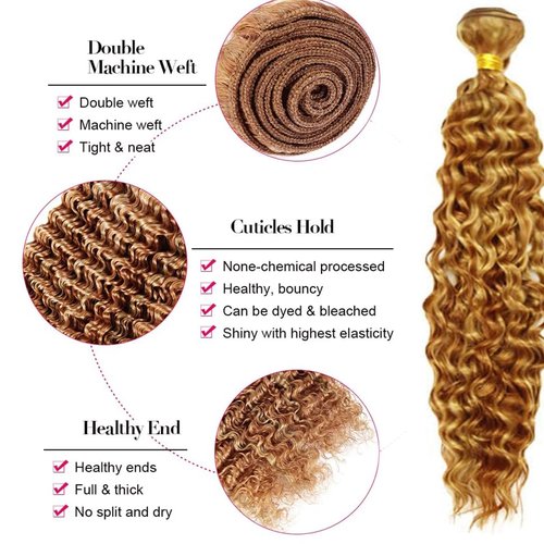 Fabimiya Human Hair Bundles 16 18 20 Inch Light Brown P27/30 Deep Wave Bundles Human Hair 100% Unprocessed Soft Sewn In Hair with Double Weft for Black Women