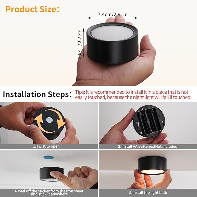 Wireless LED Puck Lights with Remote, 3-Pack 2.9” AA Battery Operated Under Cabinet Lighting for Closet/Kitchen/Shelf, 3 Color Dimmable Magnetic Sitck on Lights with Timer