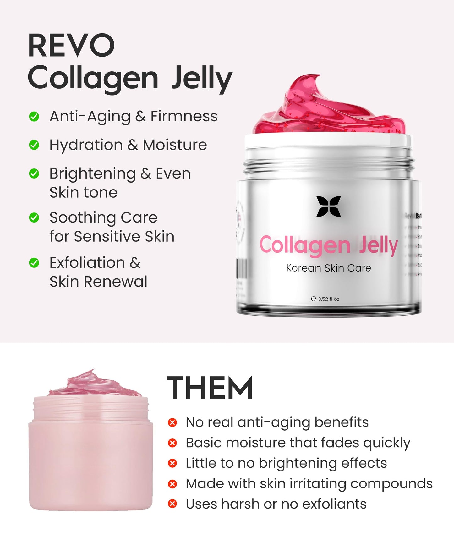 REVO Collagen Jelly – Korean Anti-Aging Plumping Formula with Hydrolyzed Collagen, Niacinamide, Hyaluronic Acid & Vitamin C – Skincare for Glass Glow Skin, Wrinkle Repair & Even Tone