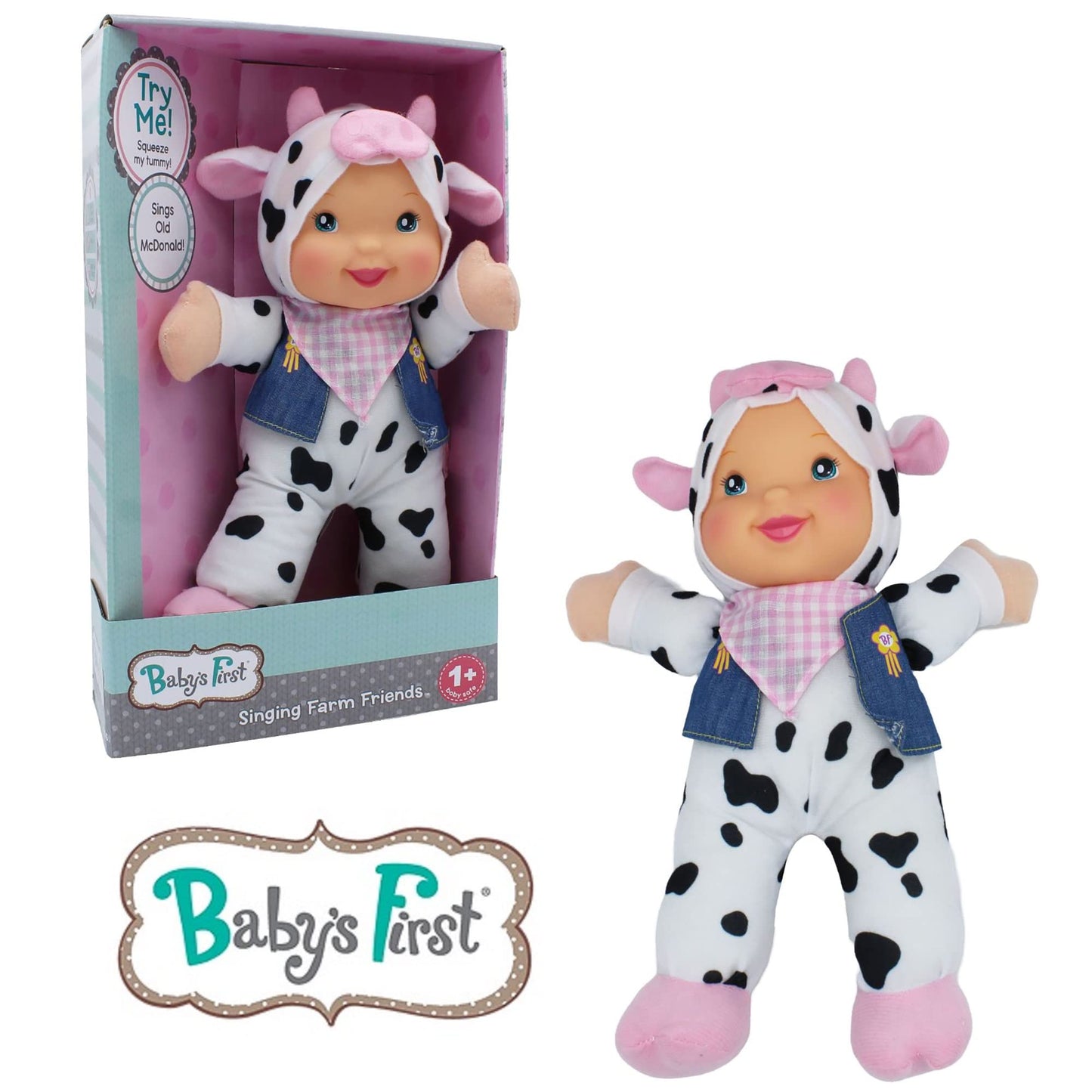 Baby's First 12" Farm Animal Friends Cow Soft & Cuddly Singing Musical Doll, Sings Old McDonald Had a Farm
