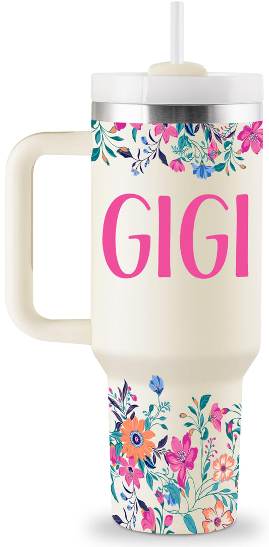 ROSTANTEN Gigi Gifts for Grandma Birthday Gifts for Gigi from Granddaughter Grandchildren Grandkids Grandma Mothers Day Christmas Gift 40oz Travel Cup Insulated Tumbler with Lid & Straw