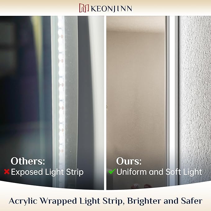 Keonjinn LED Backlit Mirror 96” x 36” Oversized Lighted Bathroom Mirror with UL Listed LED Driver, Large Stepless Dimmable Wall Mirror, Tempered Glass, CRI90+ Anti Fog Vanity Mirror with Backlights