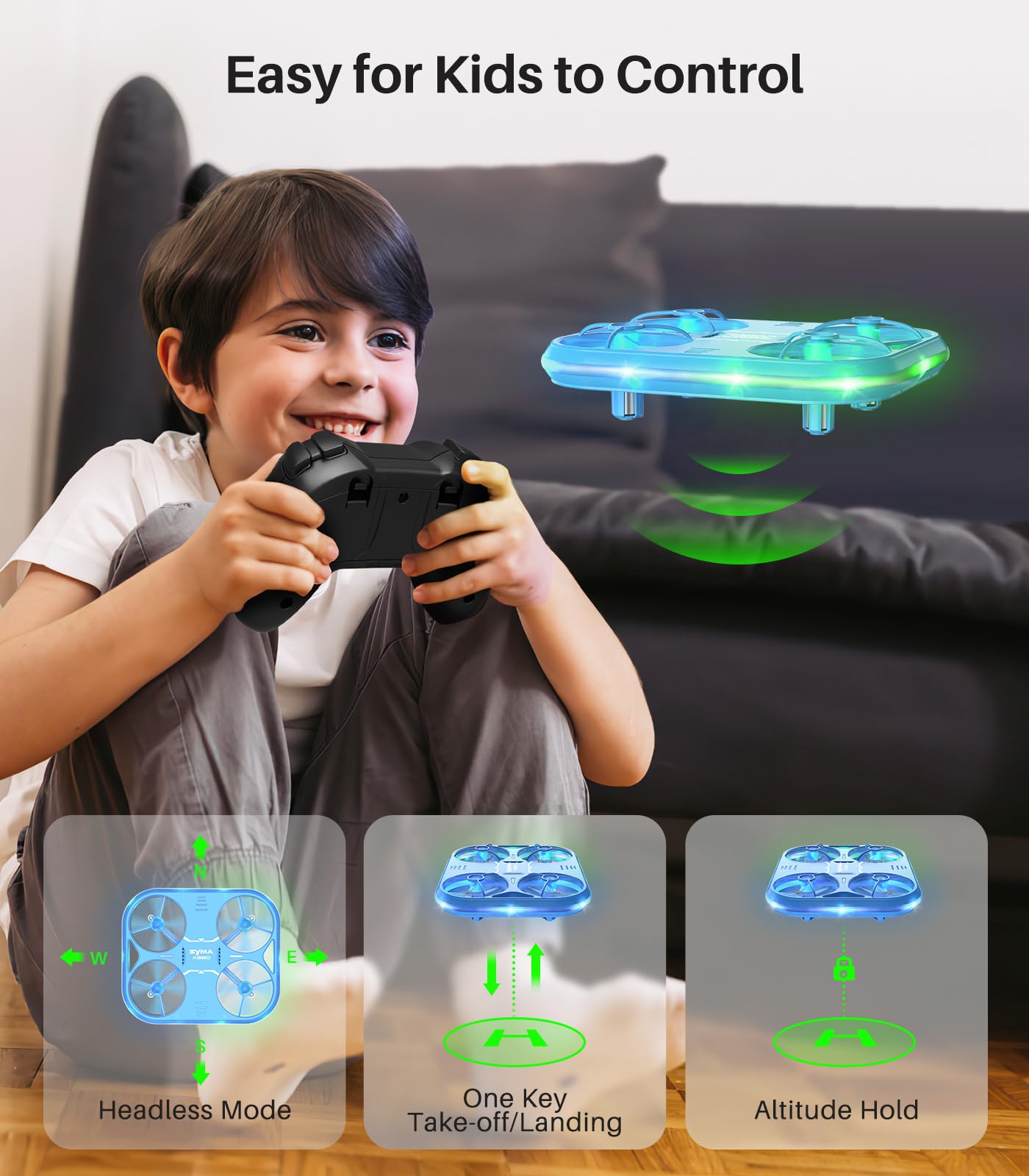 SYMA Mini Drone with LED Lights - X880 Stunt Quadcopter with 3D Flip, Altitude Hold, Headless Mode Kids Drone with Full Protection, Perfect Helicopter Toy Gift for Boys and Girls