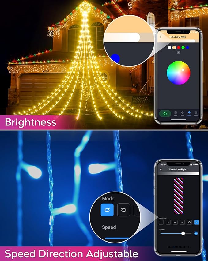 Smart Valentine's Lights Outdoor - 16.5ft App Controlled Color Changing LED Star String Lights with Music Sync, Custom Text & Pattern Design, 100+ Effects, Waterfall Star for Yard, Garden, Home Decor