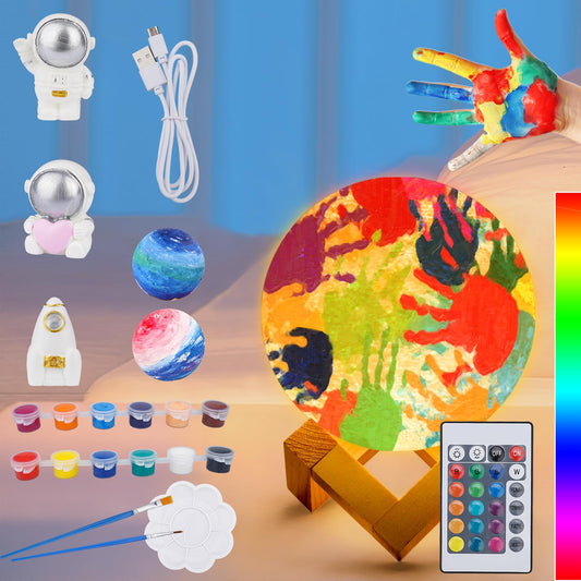 Minleway 16 Colors Rechargeable Paint Your Own Moon Lamp Kit, DIY Night Light Arts & Crafts Kit Gift for Kids, Women,Teen Girls Boy Birthday Ages 5 6 7 8 9 10 11 12 Bulk Kindergarten Home Décor