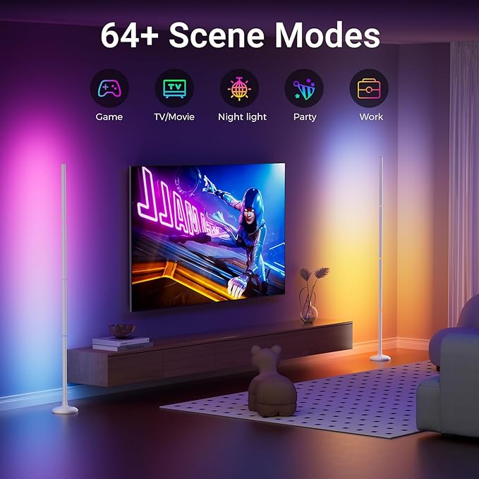 TJOY Smart Floor Lamps for Ambient Lighting, Crystal Joint Design, Modern LED Corner Light with Remote&APP Control, Music Sync, Color Changing Standing Lamp for Room(White, 2Pack)
