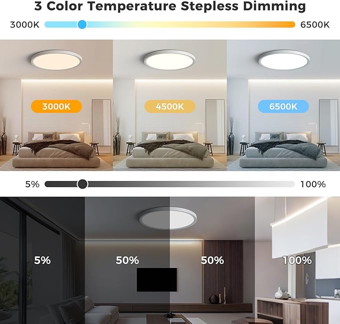 Flush Mount Ceiling Light with Nightlight 12inch,24W 2400LM Dimmable LED Ceiling Lights with Remote & APP Control, 2700K-6000K Adjustable,Perfect for Bedroom/Living Room/Kitchen,Round White (1)