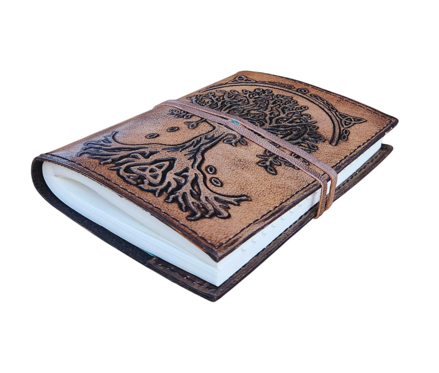 Handmade Leather Journal Tree of Life - Vintage Brown Diary with Lined Pages, Embossed Celtic Notebook, Refillable Sketchbook, Gift for Writers, Artists, Witches, Travelers