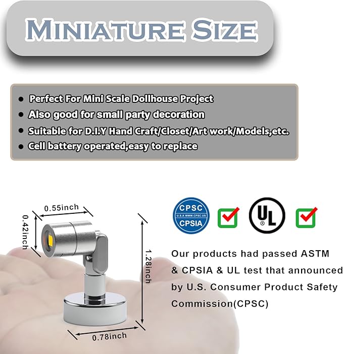Metal Miniature LED Light,Tiny Spot Lights with Magnet Base,Battery Operated LED Lights,Wireless Miniature Spot Light for Artwork Painting,Jewelry Showcase,DIY Hand Craft (Warm White)