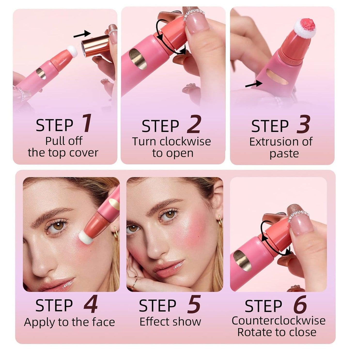 Liquid Blush Makeup Wand, Velvet Cream Blush Stick for Cheeks and Lips, Blush and Highlighter Stick, Easily Blendable, Long-Wearing, Smudge Proof