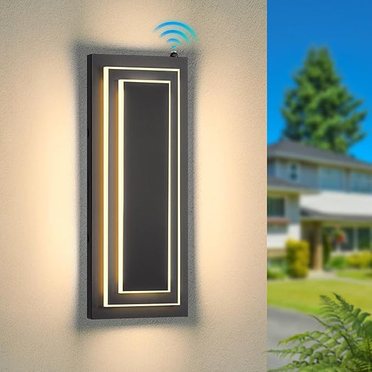 Dusk to Dawn Outdoor Wall Light,15.7 in Black Exterior Light Fixtures,2-Tier Waterproof Modern Outside Lights for House,Porch,Garage,Front Door,Patio with 24W 3000K Warm White Light,1 Pack