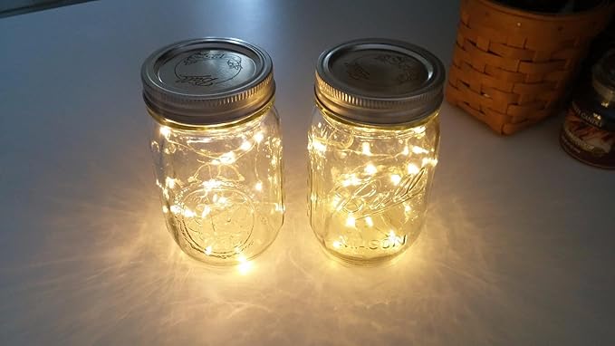 2 Pack Led Fairy Lights Battery Operated String Lights Waterproof Silver Wire 7 Feet 20 Led Firefly Starry Moon Lights for DIY Wedding Party Bedroom Patio Christmas