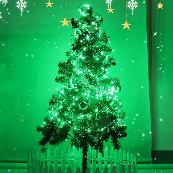 RUICHEN Silver Wire Fairy Lights Plug in 33 Ft 100 LED String with Spool, Green