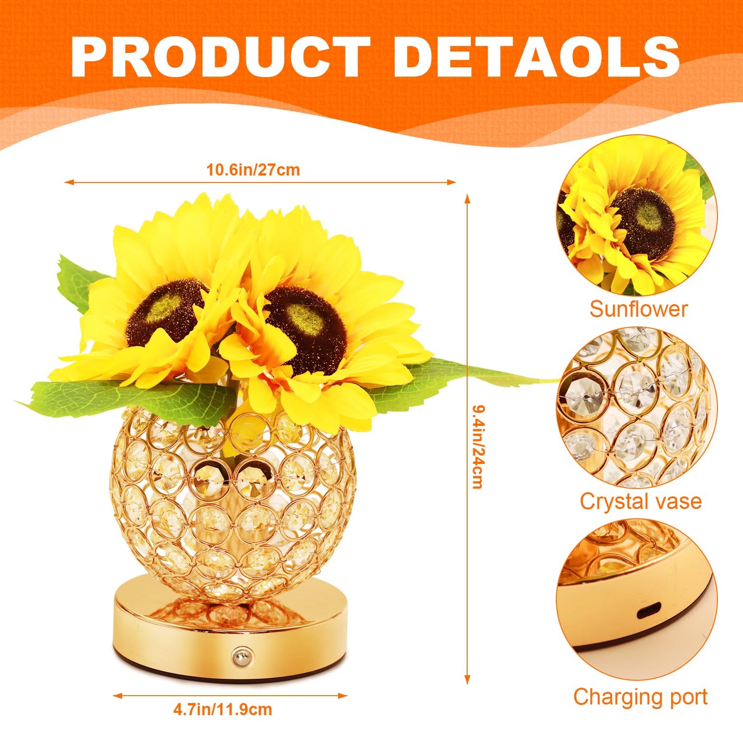 AMWGIMI Sunflower Gifts for Women,Sunflower Flower Home Decor Touch Table Lamp,3-Colour Dimming Rechargeable Cordless Small Night Light for Festival Housewarming Birthday Gift for Mom