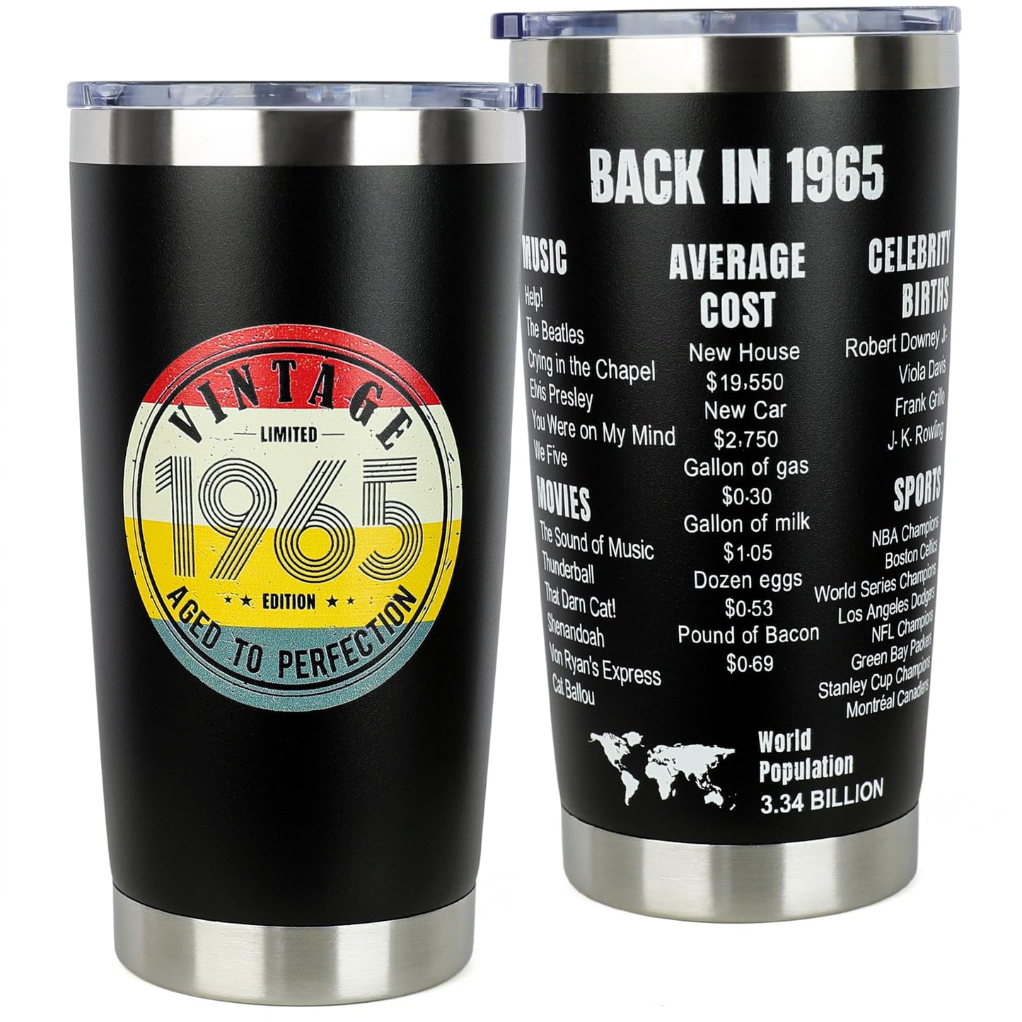 DECZHIYU 60th Birthday Gifts for Women Men - 1965 60th Birthday Decorations Gifts Ideas for Her Him - 60 Year Old Birthday Gift for Men Women Turning 60 Gift Ideas - 20oz Stainless Steel Tumbler