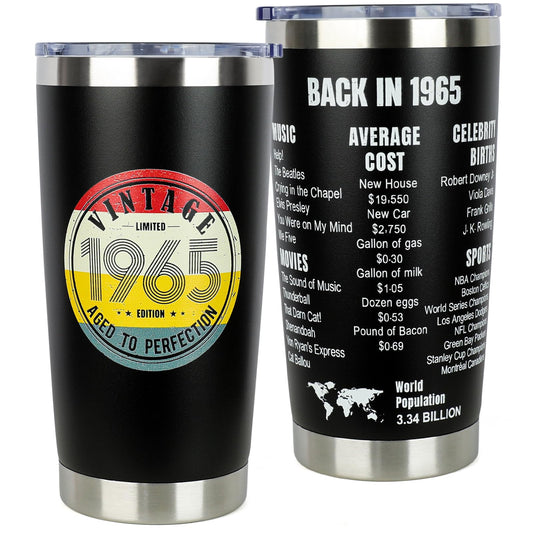 DECZHIYU 60th Birthday Gifts for Women Men - 1965 60th Birthday Decorations Gifts Ideas for Her Him - 60 Year Old Birthday Gift for Men Women Turning 60 Gift Ideas - 20oz Stainless Steel Tumbler
