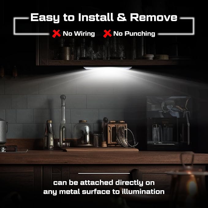 Moss & Stone 3 Pack Motion Sensor Under Counter Lights, Wireless USB Rechargeable Kitchen Night Lights 24-LED, Magnetic Self-Adhesive for Cabinet Lighting & Cupboard Motion Activated Night Light Bar
