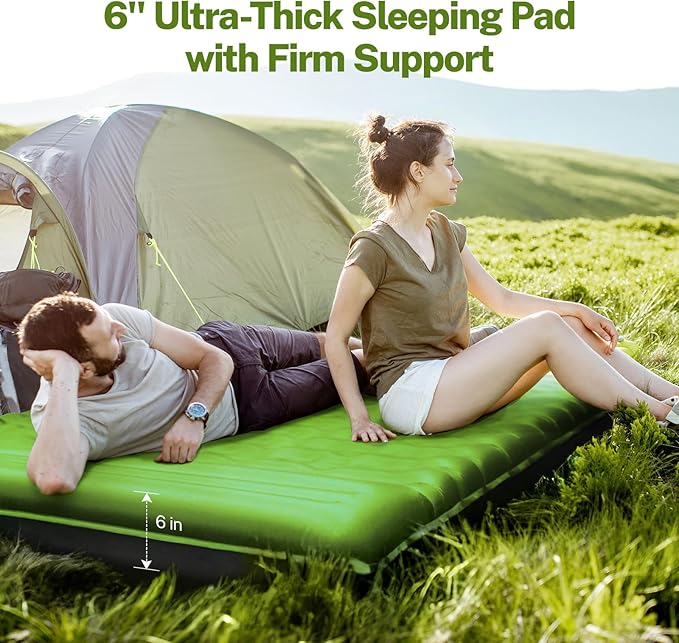 OGERY Sleeping Pad for Camping, 6" Extra-Thick Reinforced Camping Sleeping Pad with Pillows & Built-in Foot Pump, Ultralight Self Inflating Air Mattress Mat for Tent Hiking Essentials Gear