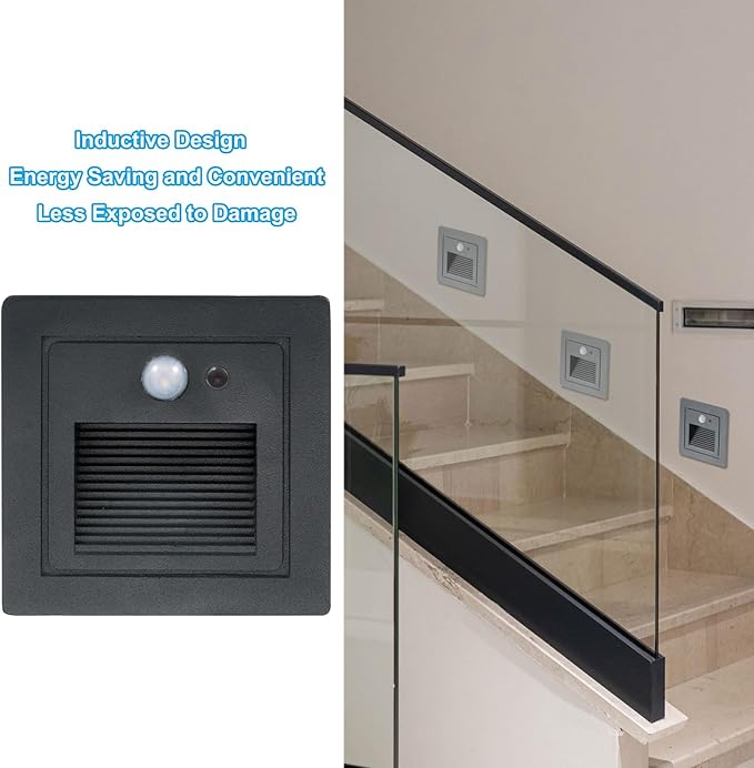 PATIKIL 6000K LED Step Light, 3W 120V Recessed Motion Sensor Stair Light Aluminum Waterproof 105lm Pure White Stairway Lights Indoor Outdoor, Black Shell