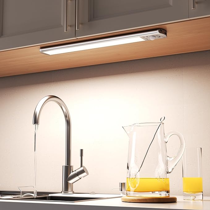 Joyzy Under Cabinet Lighting Motion Sensor Closet Lights Battery Operated Dimmable, 91 LED Rechargeable Under Sink Light, Wireless Under Counter Lights for Pantry RV Step Night Light Hallway