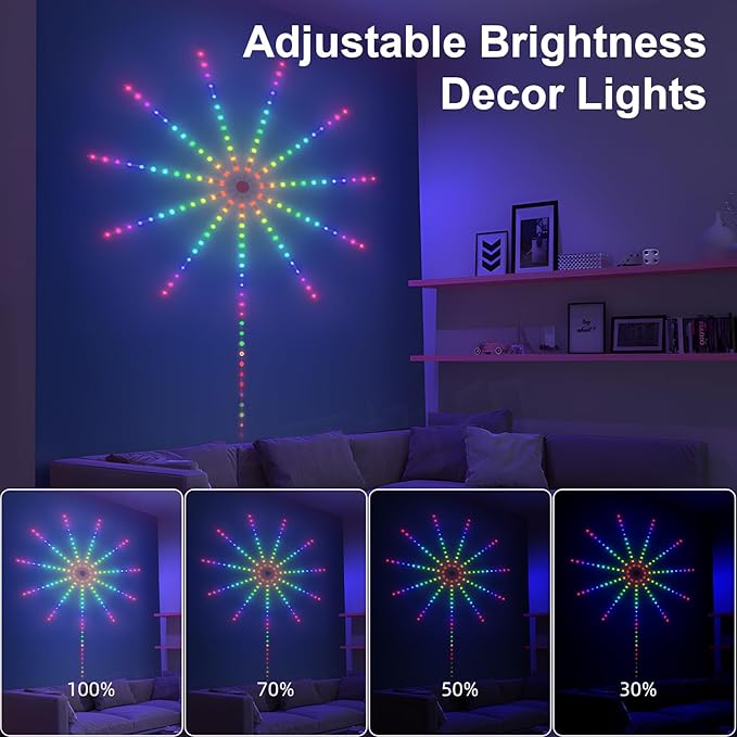 WiFi Bluetooth Smart Fireworks LED Light, Dream Colors LED Firework Lights Indoor with 16 Colors & 10 Lighting Modes, App and Remote Control, for Room, Party, Christmas, Festival Decor (12inchs)