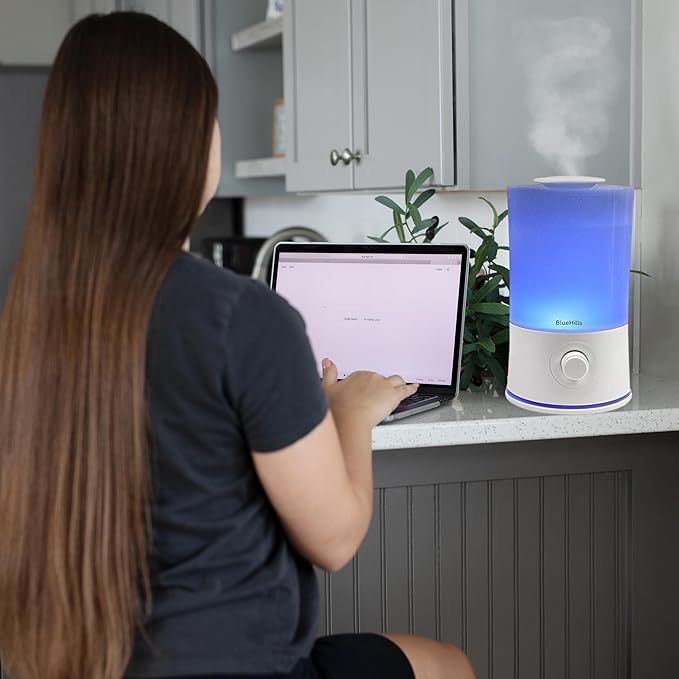 BlueHills Premium Set of Two Large 2000 ML XL Essential Oil Diffusers Humidifier Combo for Large Room Home with Décor LED Lights Great Gift – White and White Wood Grain.