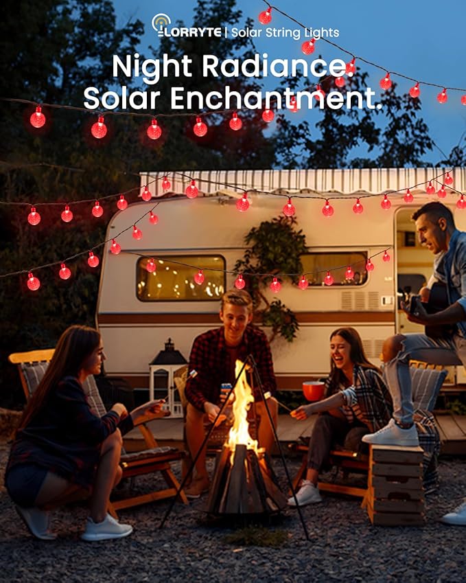 2-Pack 100 LED Red Solar String Lights Outdoor - 64FT Crystal Globe Waterproof Solar Powered Lights for Outside with 8 Lighting Modes for Patio Decorations, Garden, Party, Porch, Wedding, Yard