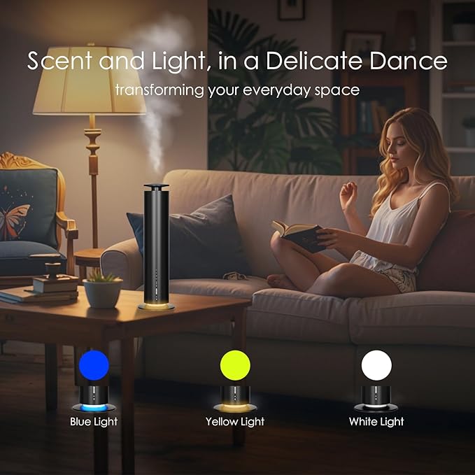 Waterless Essential Oil Diffuser, Long Lasting Aromatherapy Scent Diffuser for Home with Light Mode, 1500 Sq. Ft Coverage Quiet Oil Diffusers for Bedroom Safe for Kids&Pets, Black