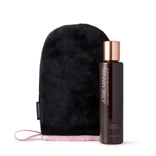 Josie Maran Argan Liquid Gold Self Tanning Oil - Streak-Free Self Tanner Made with Argan Oil & Coconut Water - Gives Skin a Buildable, Hydrating Glow - Includes Tanning Mitt (4.3 Fl Oz)