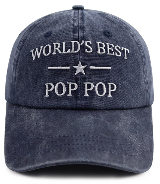 Pop Pop Gifts from Grandkids Daughter Son, World's Best Grandpa Hat, Grandfather Baseball Cap, Fathers Day Retirement Birthday Gifts for Grandpa Dad Navy