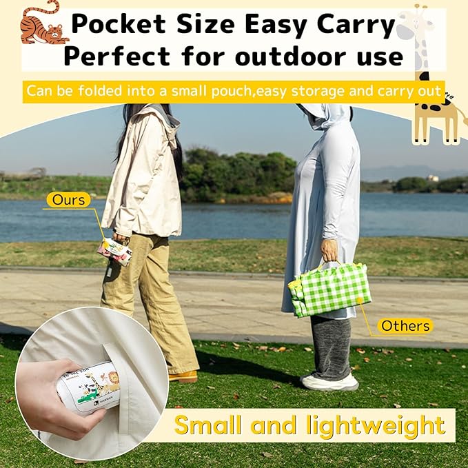 HIKEMAN Pocket Picnic Blanket Beach Blanket - Mini Waterproof Camping Blanket,Lightweight Outdoor Blanket with Hand Strap for Picnics Beach Hiking Camping Travel (Animal Type, L)