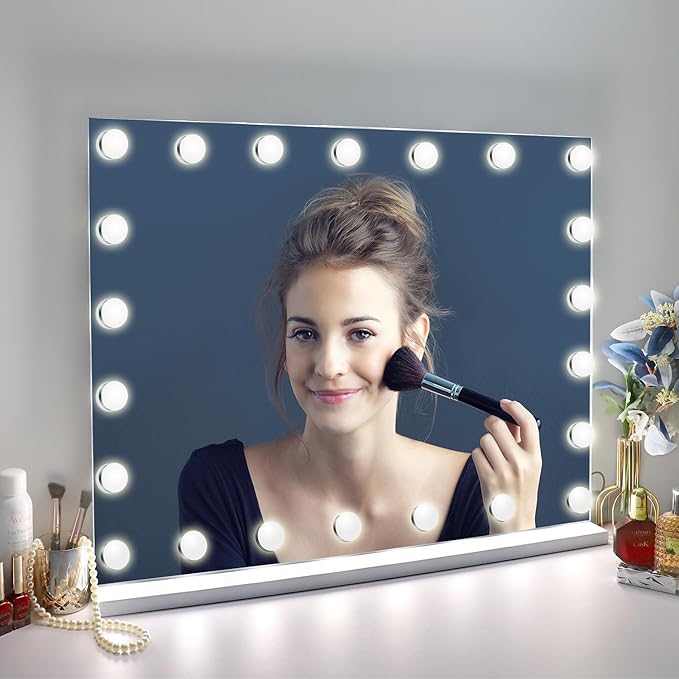 27.5"x 21.6" Vanity Mirror Makeup Mirror with Lights,10X Large Hollywood Lighted Vanity Mirror with 22 Dimmable LED Bulbs,3 Color Modes,Touch Control for Bedroom,Tabletop or Wall-Mounted