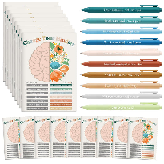 Janlaugh 60 Pcs Mental Health Awareness Gifts Bulk Motivational Notebook Journals and Positive Affirmation Pen Mental Health Items for Coworker Nurse Week Teacher Student End of Year Gifts (Mindset)