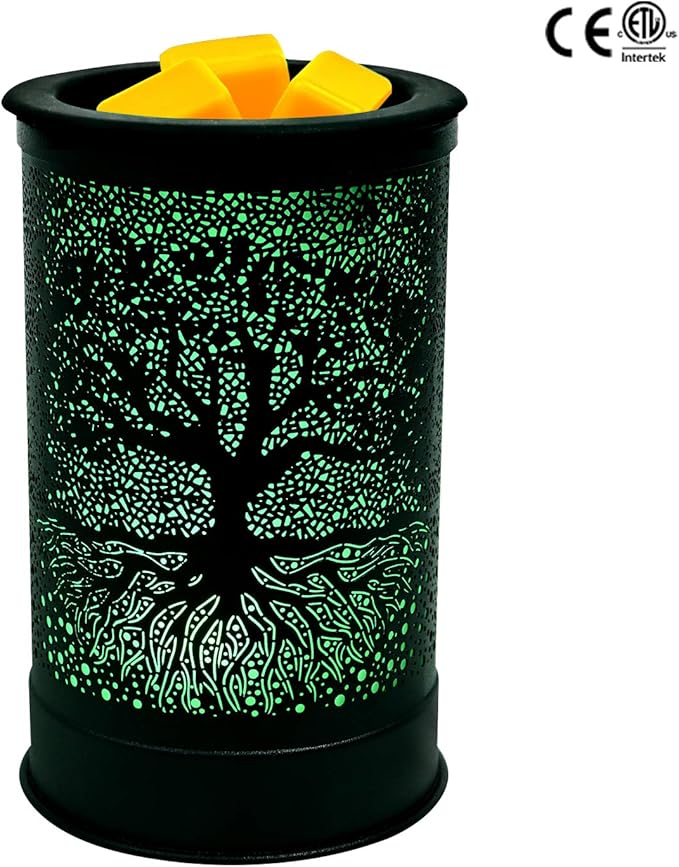 ASAWASA Metal Wax Warmer for Scented Wax,Electirc Wax Melt Warmer Candle Burner with 7 Colorful Changing Lights & 1 Silicone Dishes for Office Home Decor(Colorful Banyan)