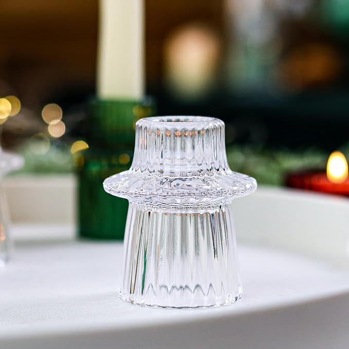 Christmas Class Candlestick Holders 6PCS Red Green Ribbed Taper Candlestick Holders for Tealight Candles Christmas Table Centerpieces Indoor Decoration