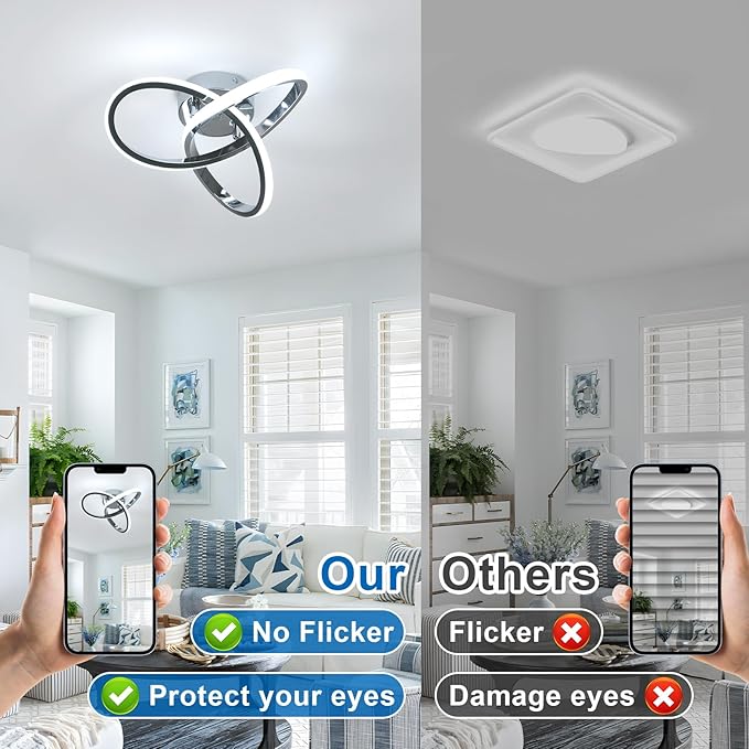 DELIPOP Modern Ceiling Light, 6500K Cool White Led Ceiling Light Fixture, Metal Curved Design Ceiling Lamp for Bedroom Hallway Bathroom Entryway Balcony Stair