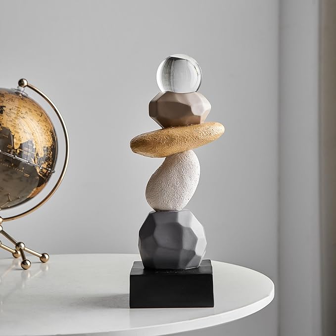 Modern Statue for Living Room Table Decor, Resin Stone Sculpture for Coffee Table Decorations, Colorful Sculptures Home Décor Accents for Shelf Bookshelf, Gifts for Good Luck, Health, Strength
