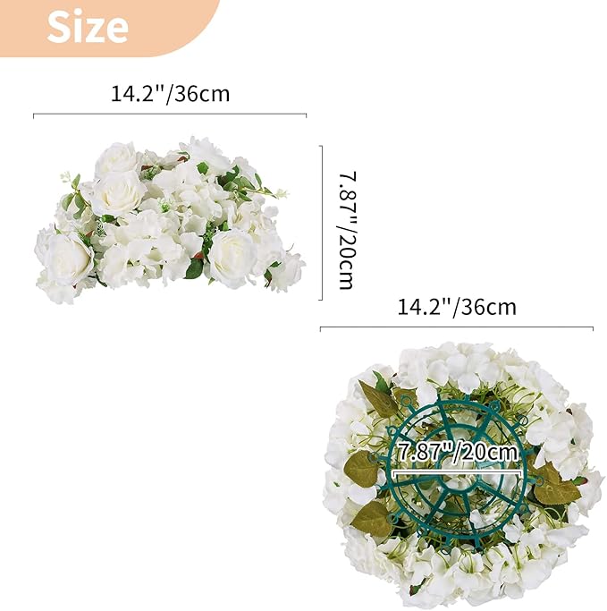 NUPTIO Flower Balls for Wedding Centerpieces - 2 Pcs 14.2 inch Diameter Fake Flower Ball Arrangement Bouquet Party Centerpieces for Tables - White Rose Bouquet Centerpiece Flowers for Wedding Table