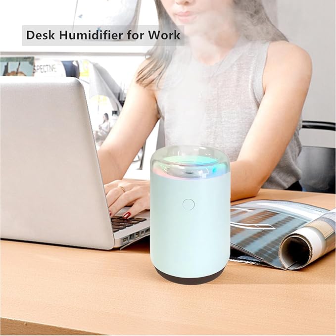 Sky Blue Portable Mini Humidifier - 255ml, Nano Cool Mist Spray, 40ml/h, 2 Light Modes, Quiet Personal Ultrasonic Humidifier for Desktop, Bedroom, Car, Travel, Plant