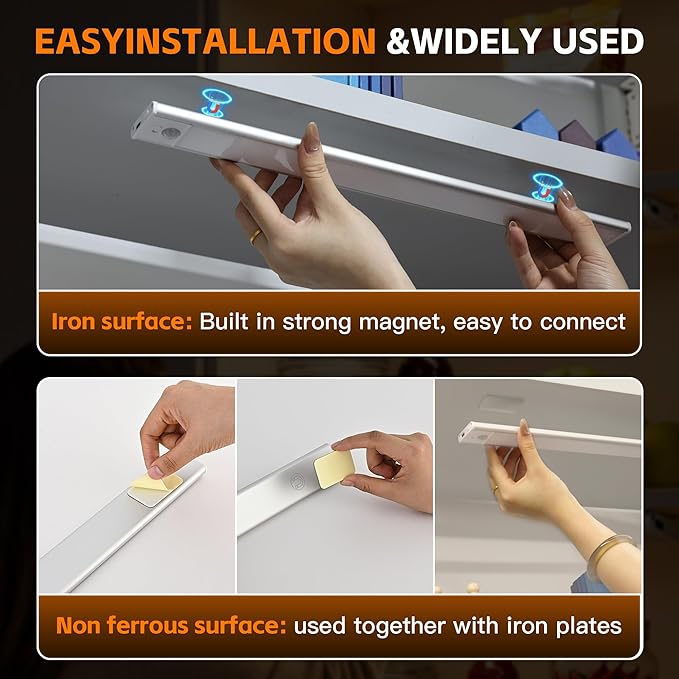 7.9inch Motion Sensor Cabinet Lights, 1400mAh 34 LED Beads, USB-C Charging, 3 Color Temperatures, for Long Lasting Durability Easy to Install, Magnetic Under Cabinet Lights for Kitchen (2 Pack)