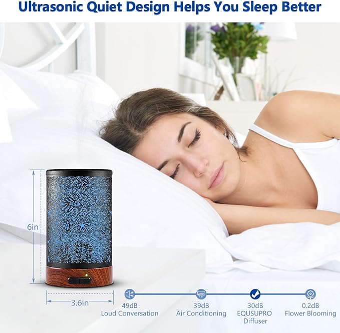 EQUSUPRO Aromatherapy Essential Oil Diffuser 150ml- Electric Cool Mist Aroma Diffuser with Intermittent Mode, Auto Shut-Off Protection, 7 Colors Changing LED Light for Home Office Decor & Gift (Sea)