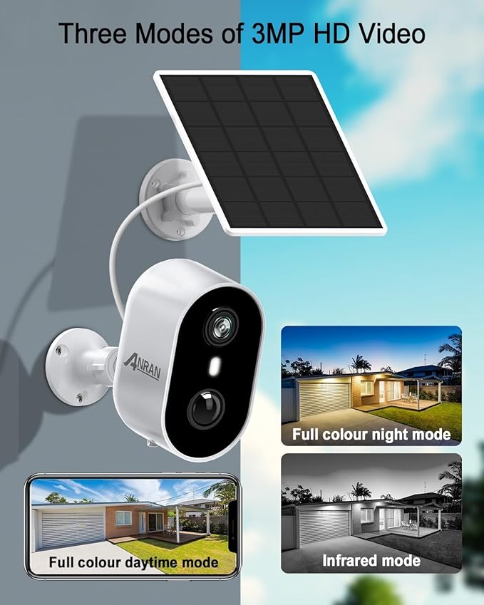ANRAN 5MP Solar Security Cameras Wireless Outdoor for Home Security, Color Night Vision WiFi Surveillance Home Camera with Solar Panel, Spotlight, PIR Detection, 2-Way Talk, 2 Packs