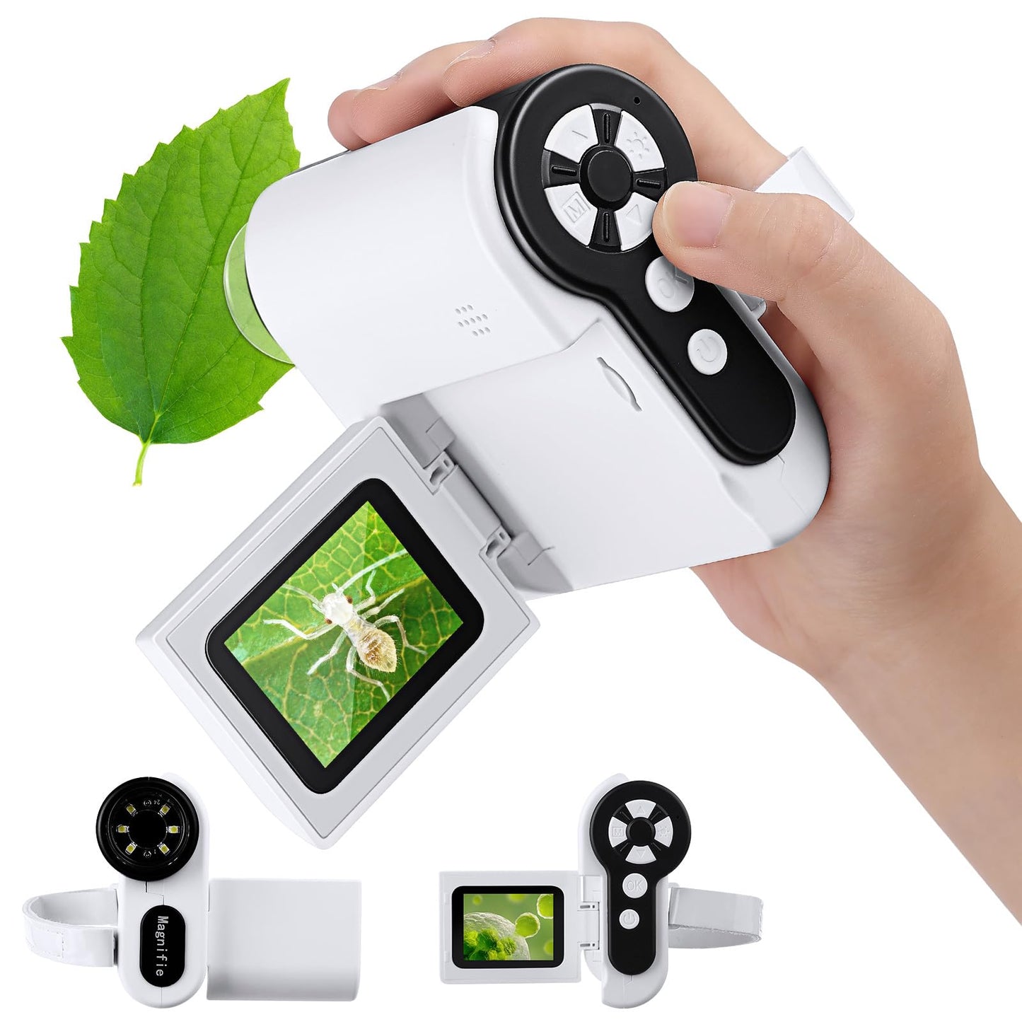 Barchrons 1000X Handheld Microscope for Kids, 4K 2.0" Screen Mini Pocket Microscope with 6 Adjustable LED Lights, Edu Science Birthday Gifts for Kids Ages 8-12, 32G SD Card Included