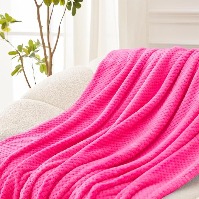Exclusivo Mezcla Fleece Bed Blanket King Size, Super Soft and Warm Blankets for Couch, Sofa and Bed Waffle Textured, Cozy, Fuzzy and Lightweight (Hot Pink, 90x104 Inches)