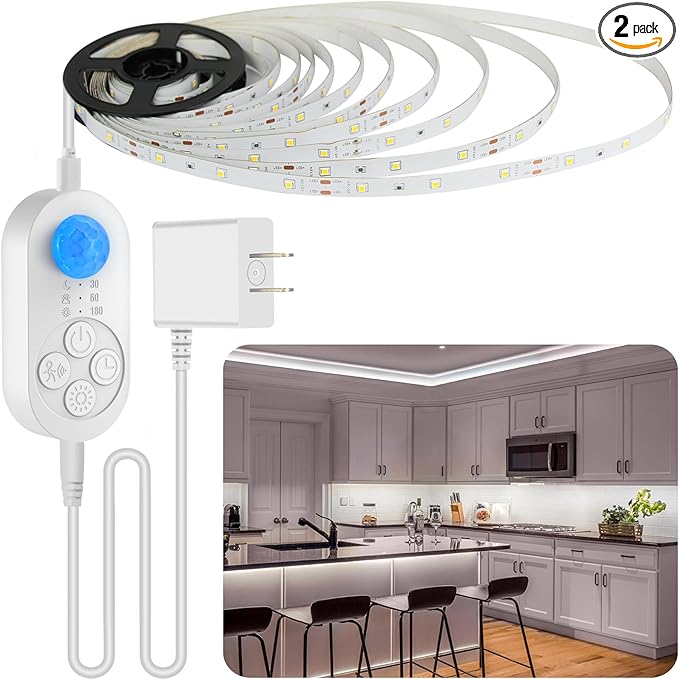 Motion Sensor Under Cabinet Light, Plug-in Under Cabinet Lighting with Dimmer, Delay Timer for Kitchen Cabinet, Pantry, Laundry, Bedroom, Stairway