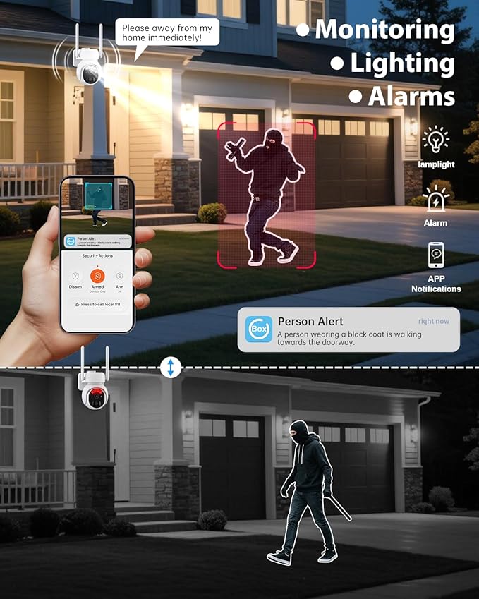 Solar Security Cameras Wireless Outdoor 2Packs -2K WiFi Cameras for Home Security with Solar/Battery Powered,360° PTZ Outdoor Camera, Wireless Outdoor Camera